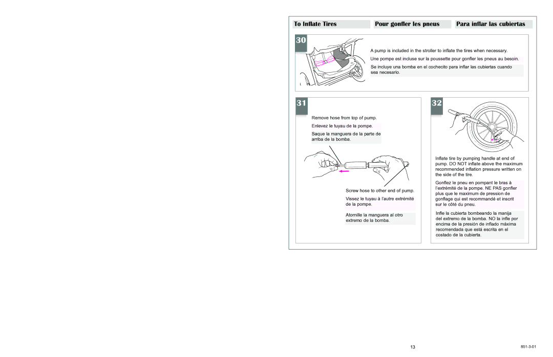 Graco 6800 Series manual To Inflate Tires Pour gonfler les pneus, Para inflar las cubiertas 