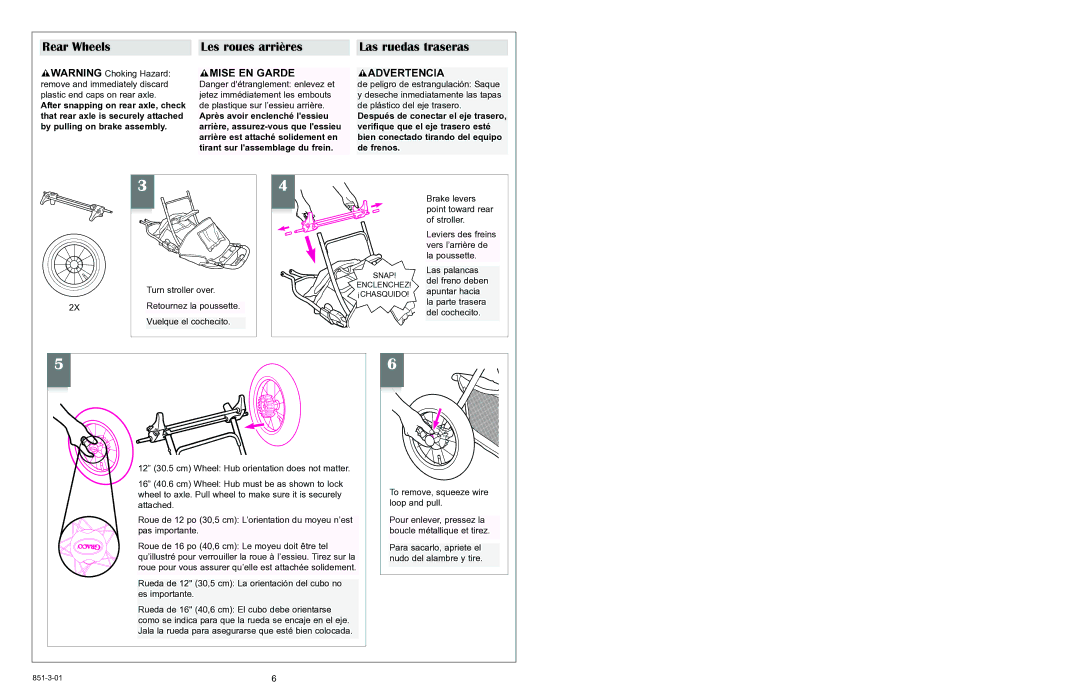 Graco 6800 Series manual Rear Wheels Les roues arrières Las ruedas traseras, Mise EN Garde 