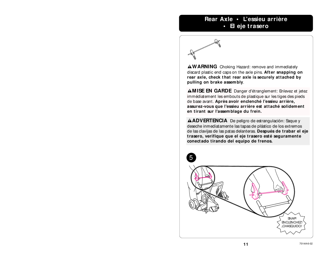 Graco 6837 manual Rear Axle L’essieu arrière El eje trasero 