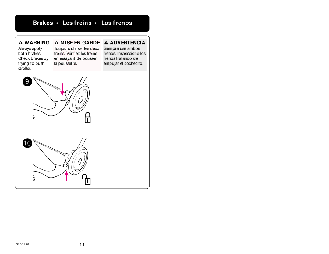 Graco 6837 manual Brakes Les freins Los frenos 