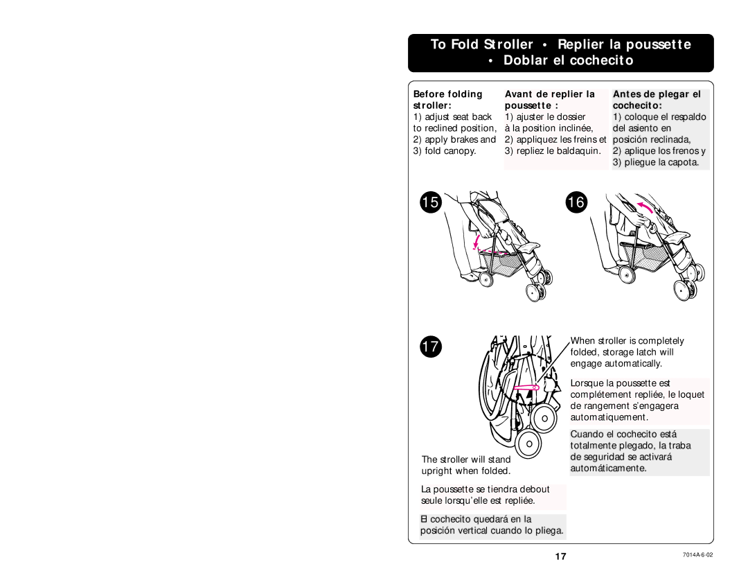 Graco 6837 manual To Fold Stroller Replier la poussette Doblar el cochecito 