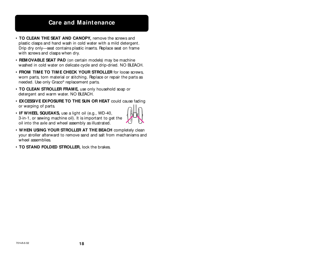 Graco 6837 manual Care and Maintenance 