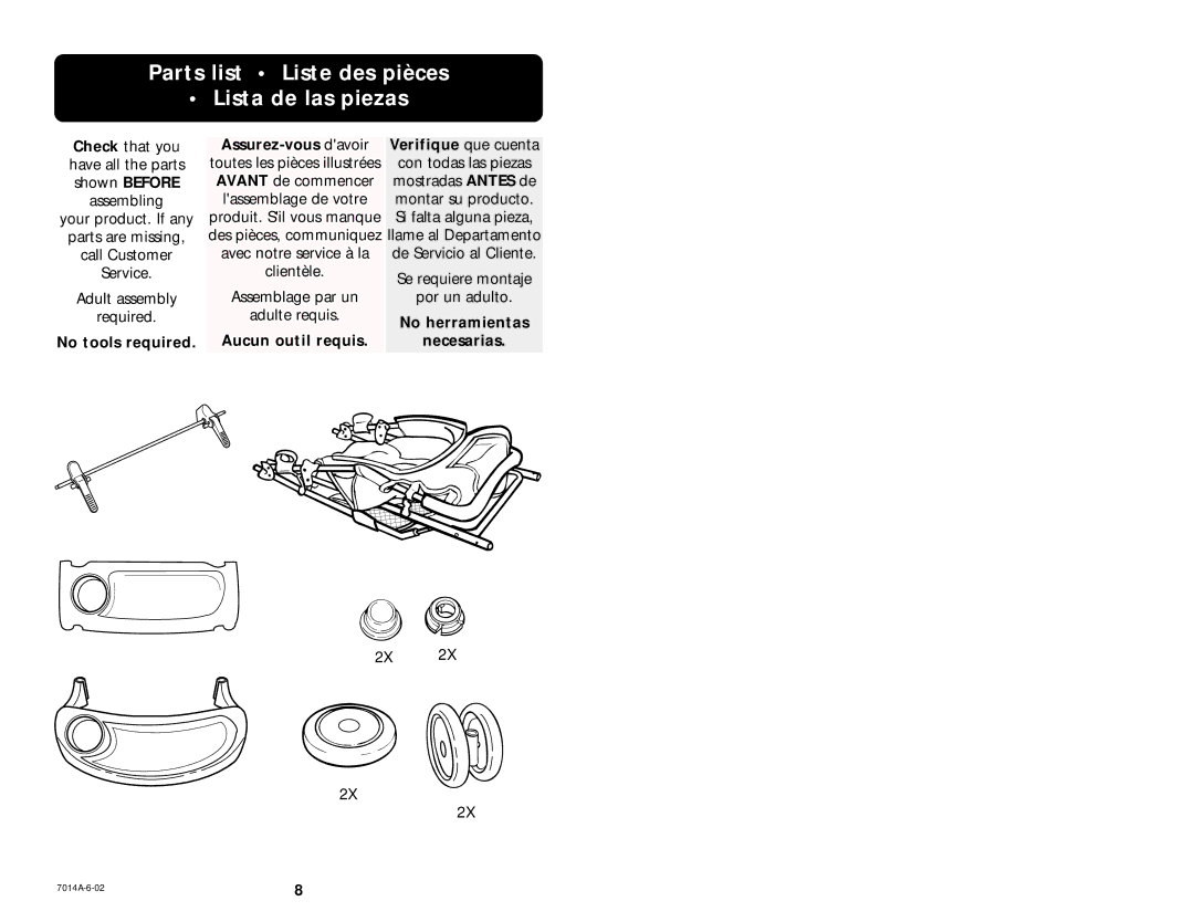 Graco 6837 manual Parts list Liste des pièces Lista de las piezas, Assurez-vous davoir Verifique que cuenta 