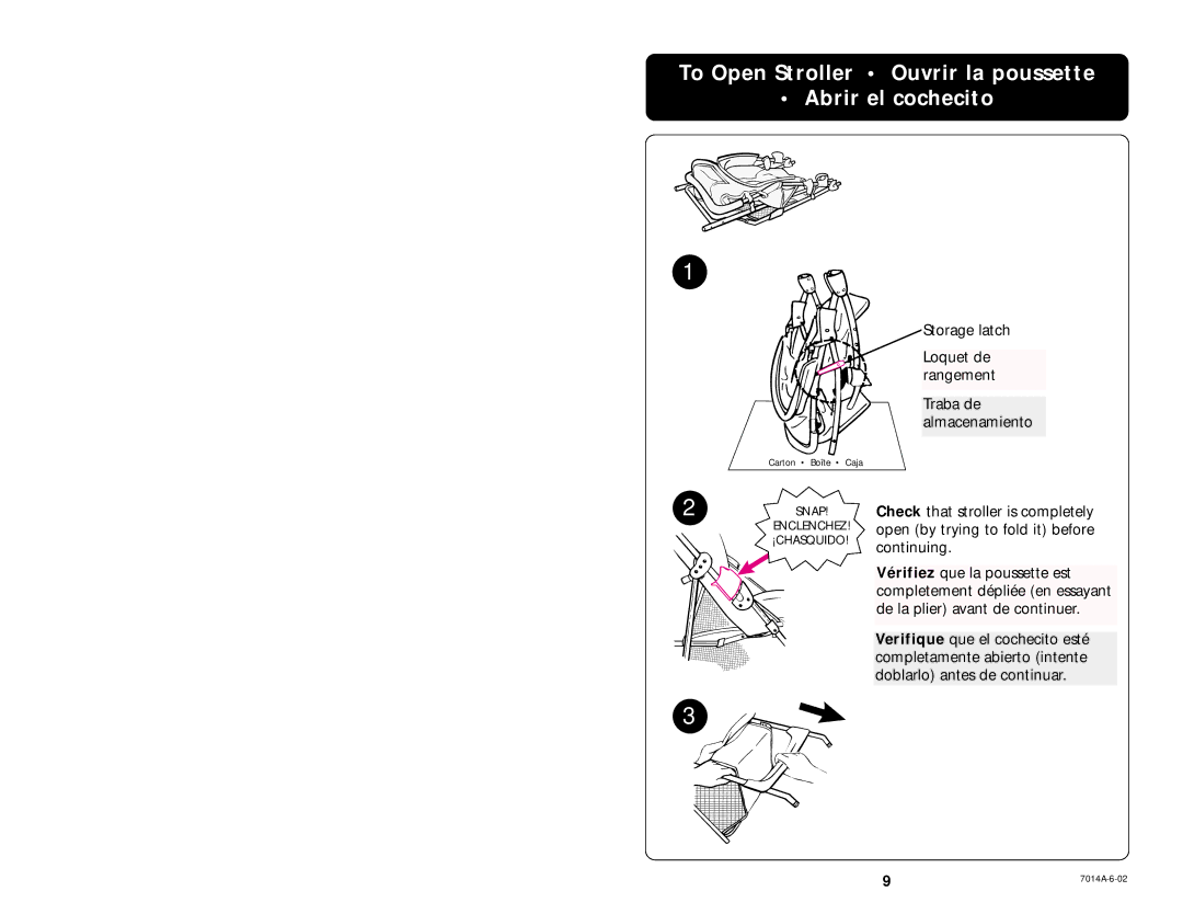 Graco 6837 manual To Open Stroller Ouvrir la poussette Abrir el cochecito 