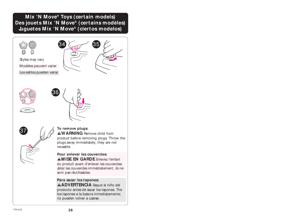 Graco 6900 Series manual To remove plugs 