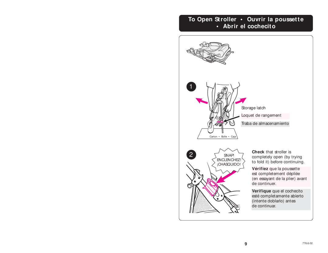 Graco 6900 Series manual To Open Stroller Ouvrir la poussette Abrir el cochecito 