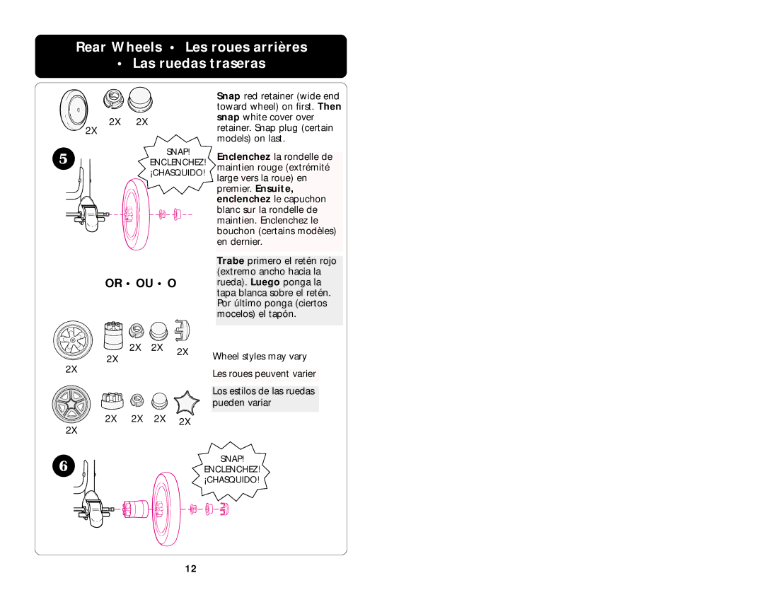 Graco 6907 manual Rear Wheels Les roues arrières Las ruedas traseras, Or OU O 