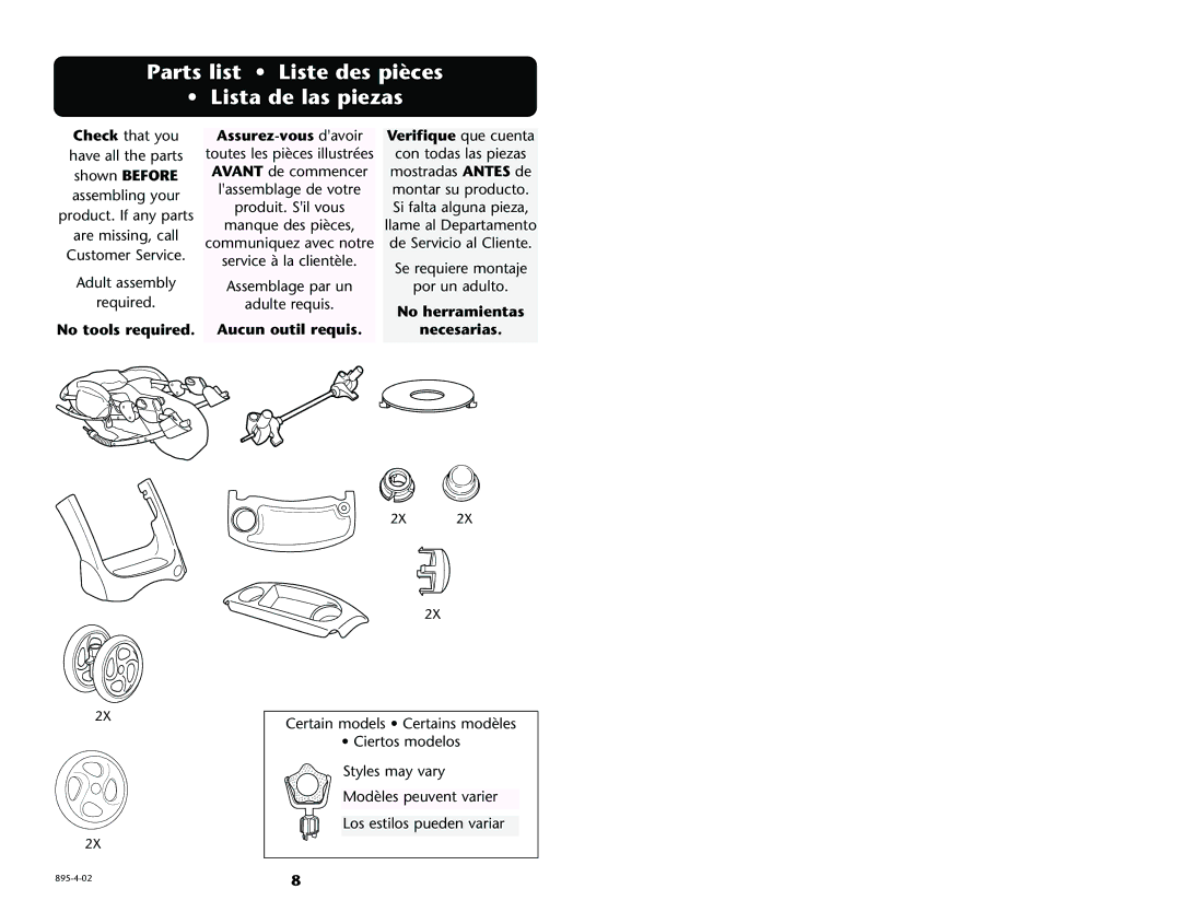 Graco 6983, 6984, 6974 manual Parts list Liste des pièces Lista de las piezas, Assurez-vous davoir Verifique que cuenta 