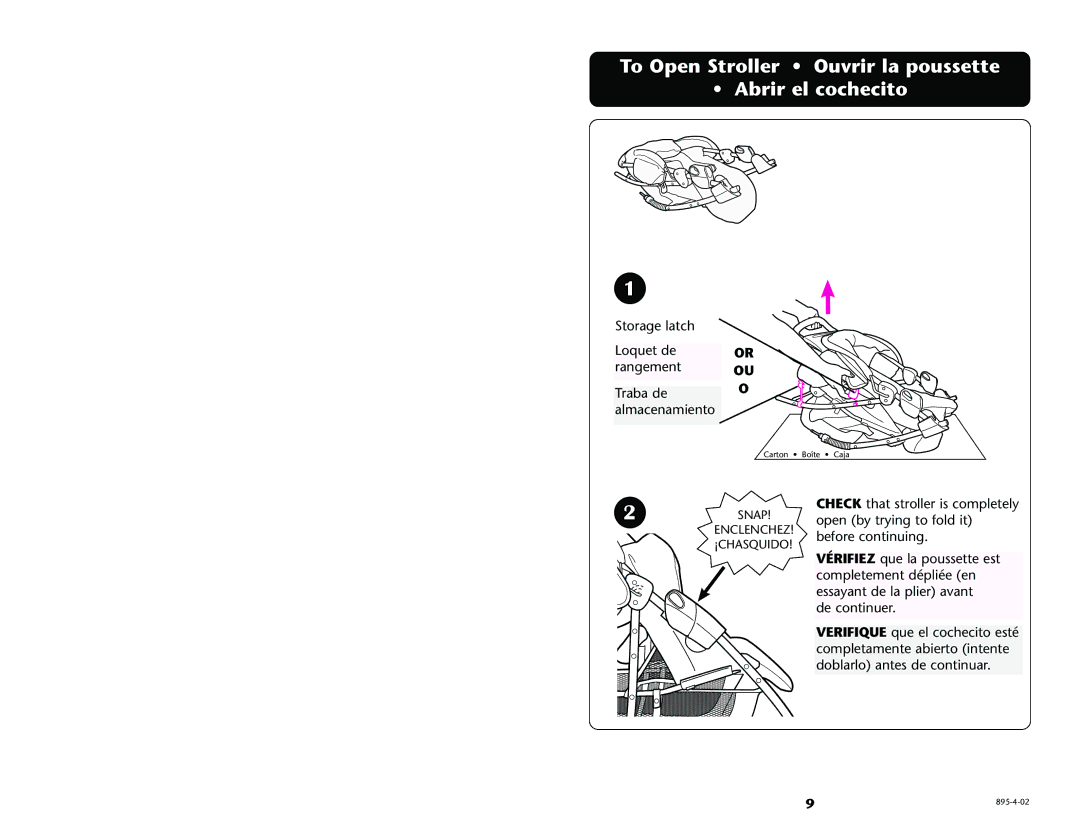 Graco 6984, 6974, 6983 manual To Open Stroller Ouvrir la poussette Abrir el cochecito 