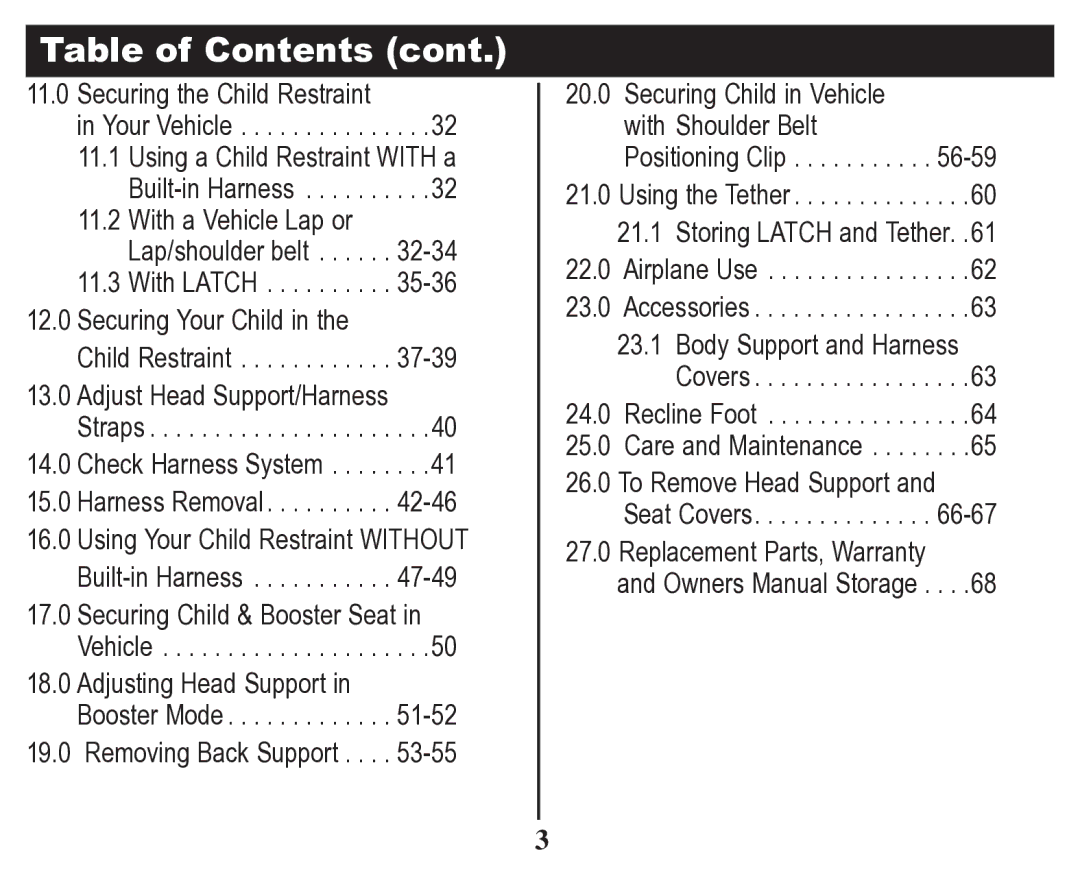 Graco 70 owner manual Table of Contents 