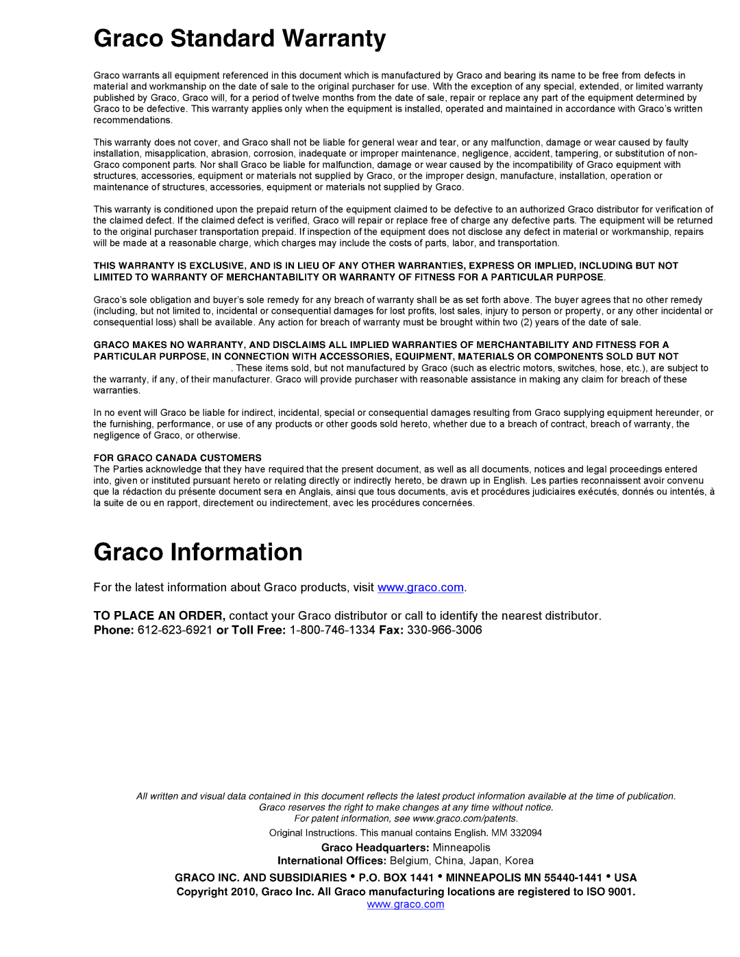 Graco 710 important safety instructions Minneapolis Belgium, China, Japan, Korea 