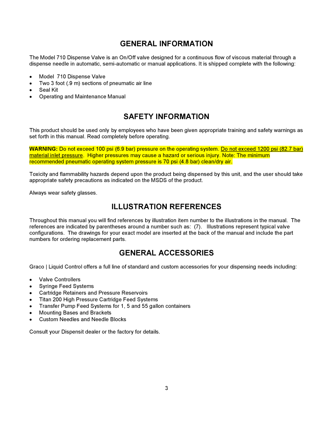 Graco 710 General Information, Safety Information, Illustration References, General Accessories 