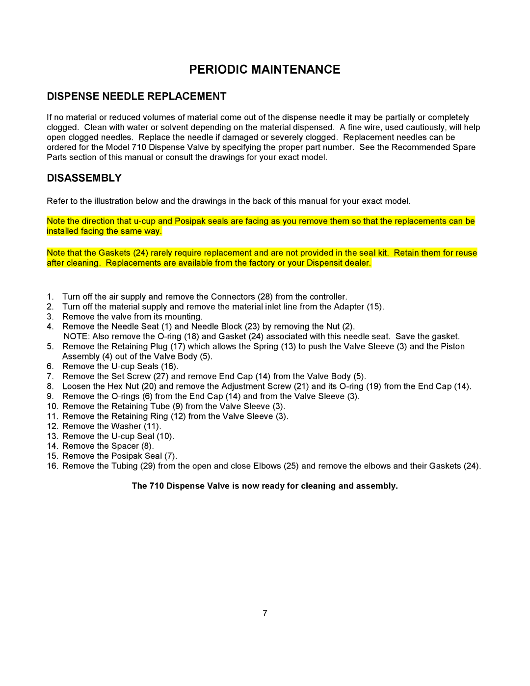 Graco 710 important safety instructions Periodic Maintenance, Dispense Needle Replacement, Disassembly 