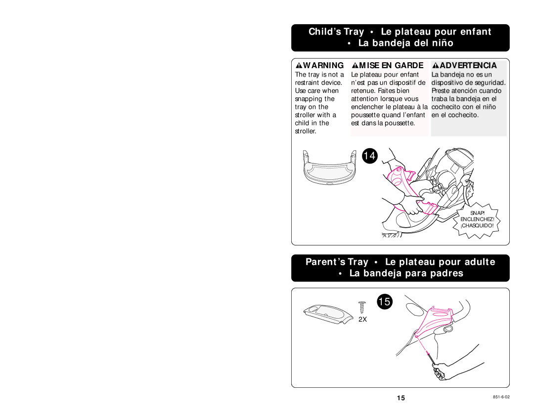 Graco 7420 manual Child’s Tray Le plateau pour enfant La bandeja del niño 