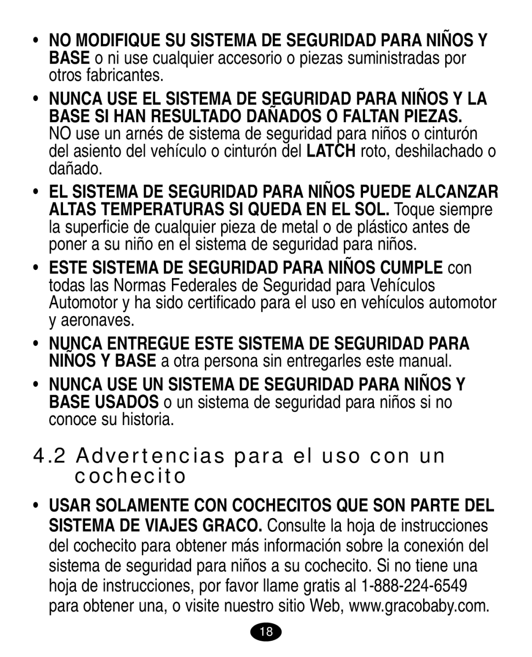 Graco 7420 manual Advertencias para el uso con un cochecito 