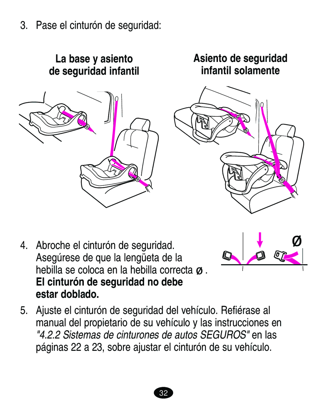 Graco 7421 owner manual El cinturón de seguridad no debe estar doblado 