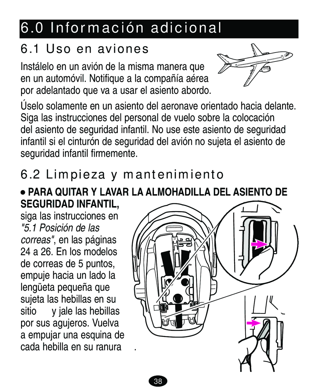 Graco 7421 owner manual Uso en aviones, Limpieza y mantenimiento 