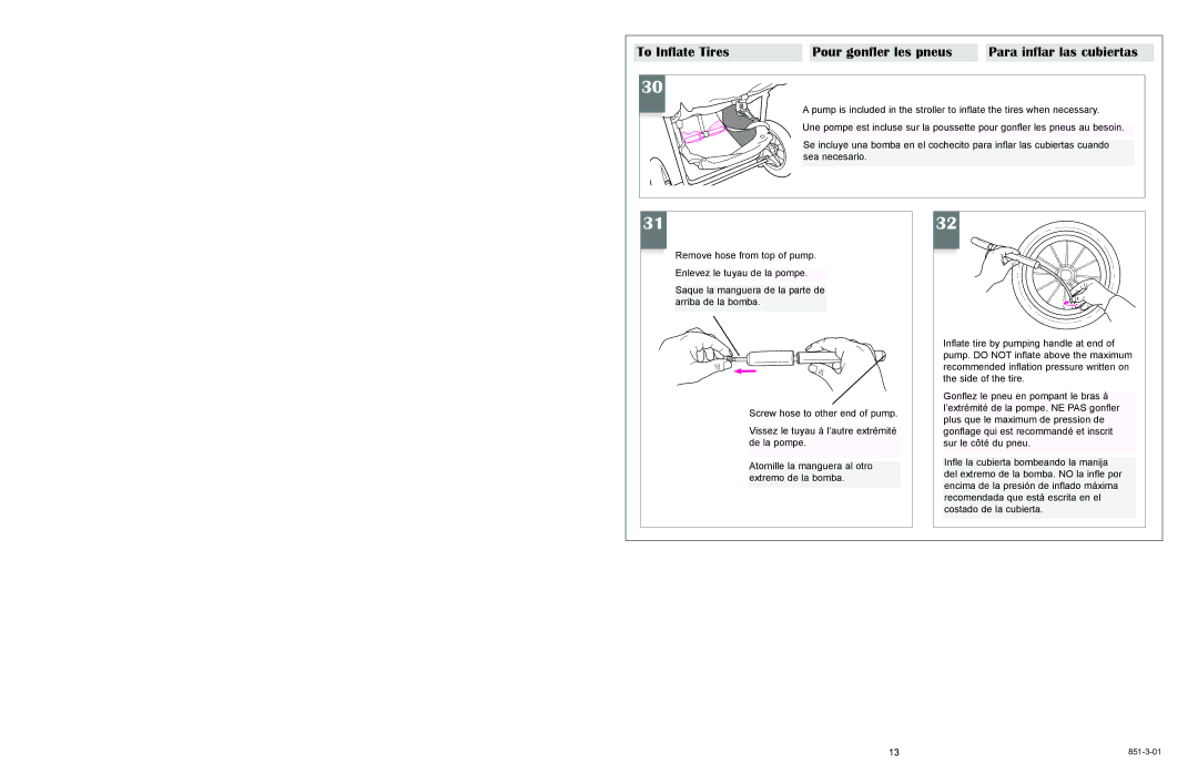 Graco 7421 owner manual To Inflate Tires Pour gonfler les pneus 