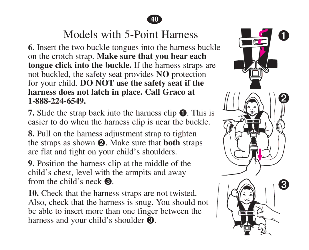 Graco 7421 owner manual Models with 5-Point Harness 