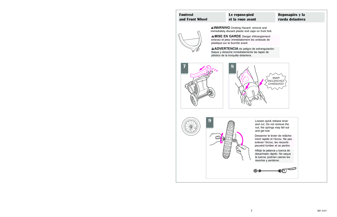 Graco 7421 owner manual Loosen quick release lever 