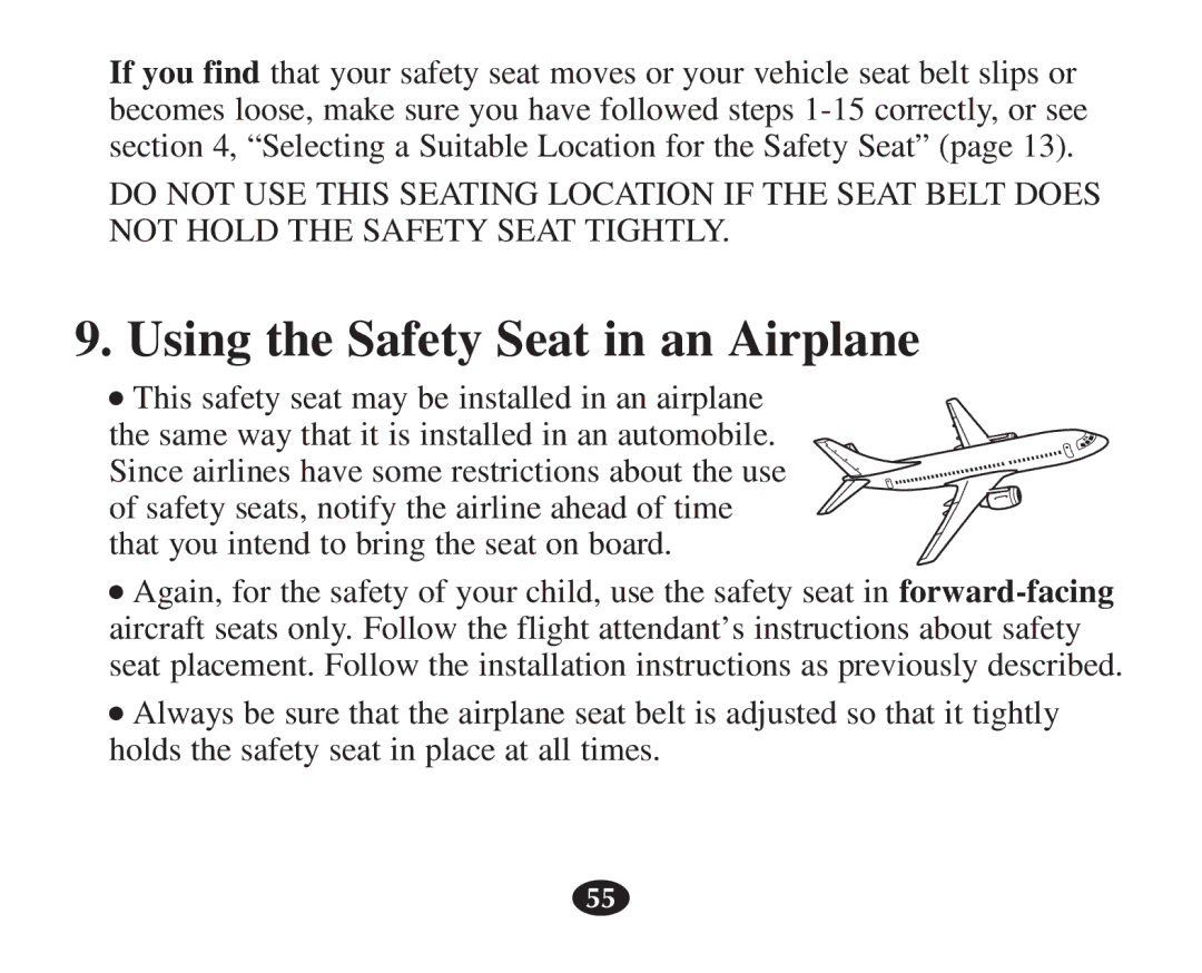 Graco 7421 owner manual Using the Safety Seat in an Airplane 