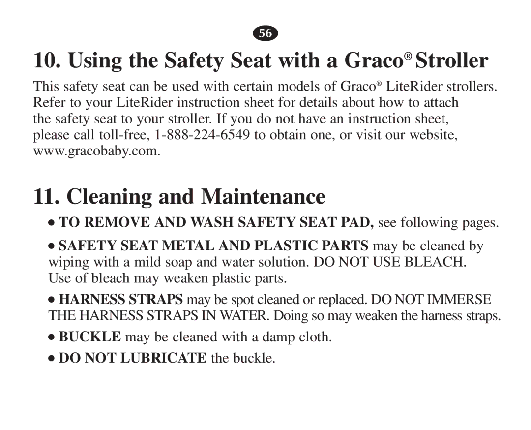 Graco 7421 owner manual Using the Safety Seat with a Graco Stroller, Cleaning and Maintenance 