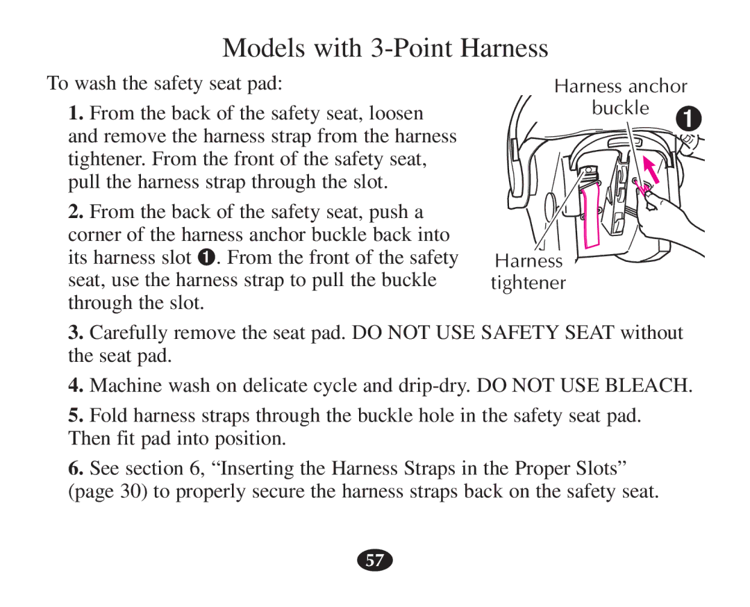 Graco 7421 owner manual Models with 3-Point Harness 