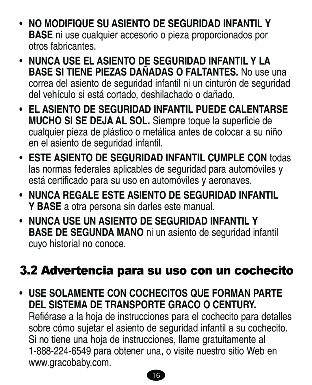 Graco 7421 owner manual Advertencia para su uso con un cochecito 