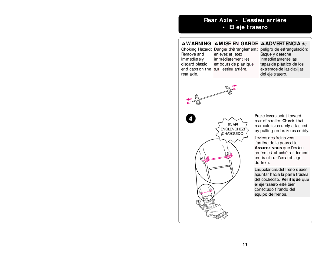 Graco 7424 manual Rear Axle L’essieu arrière El eje trasero, Advertencia de 