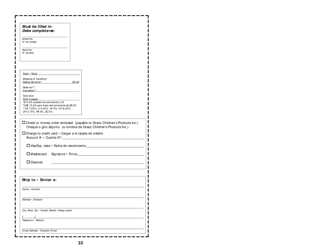 Graco 7424 manual Must be filled Debe completarse 