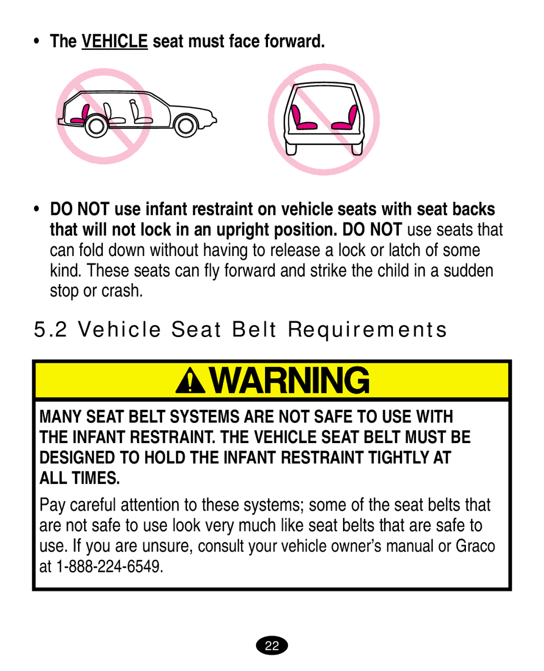 Graco 7424 manual Vehicle Seat Belt Requirements, Vehicle seat must face forward 