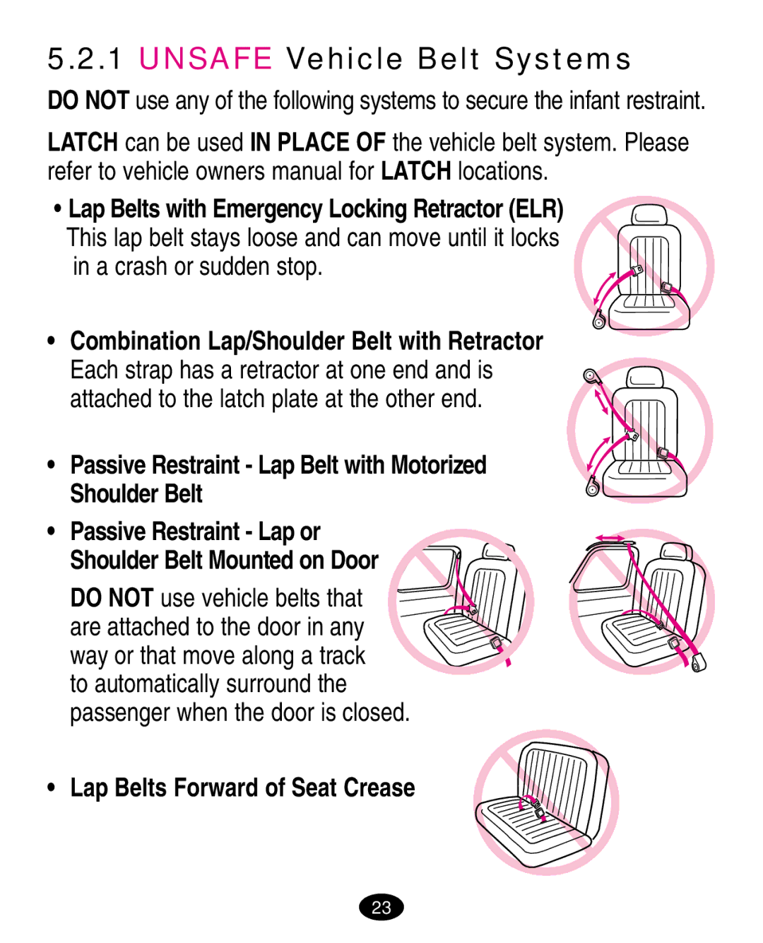 Graco 7424 Unsafe Vehicle Belt Systems, A crash or sudden stop, Passive Restraint Lap Belt with Motorized Shoulder Belt 