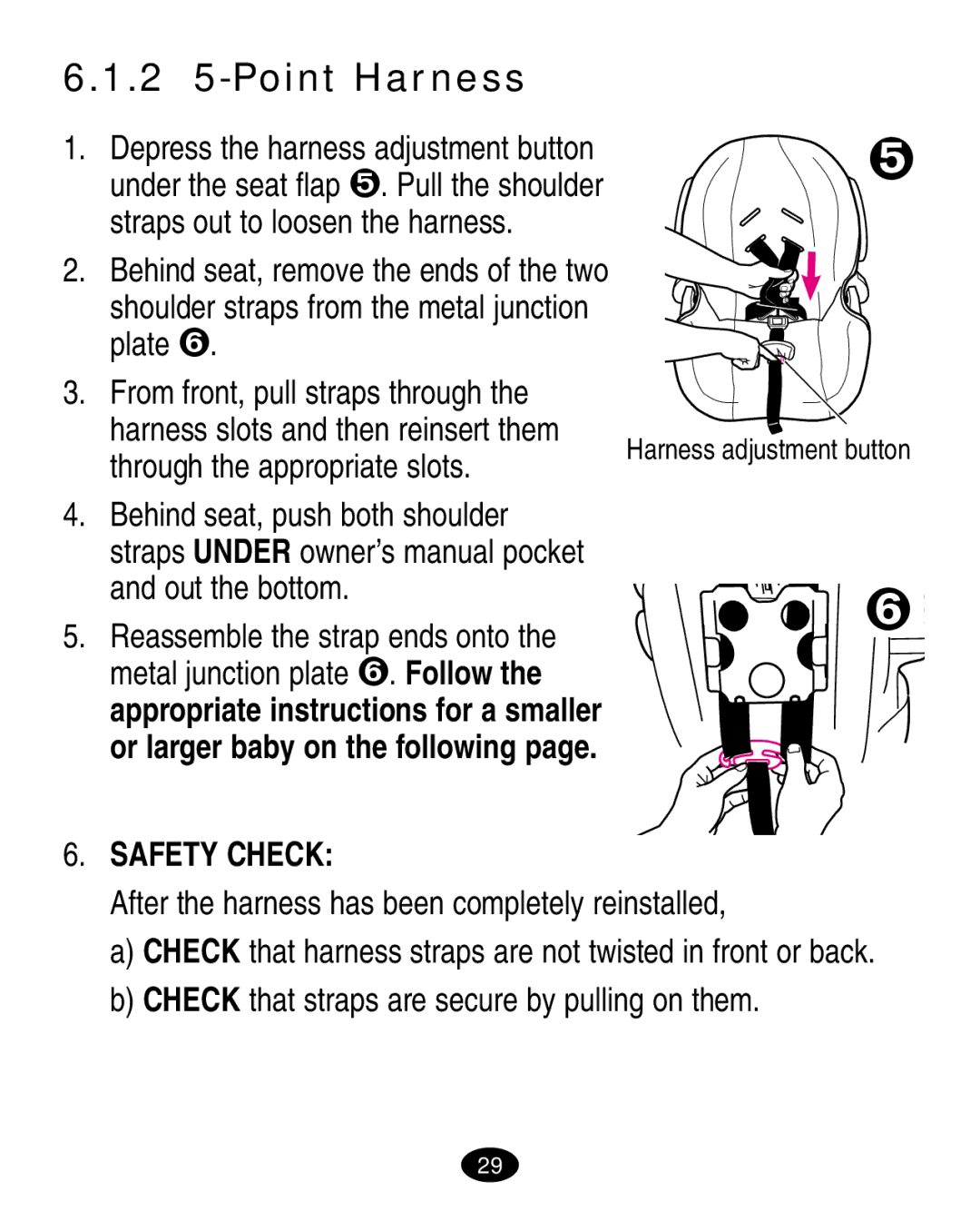 Graco 7424 manual 2 5-Point Harness, Shoulder straps from the metal junction plate 