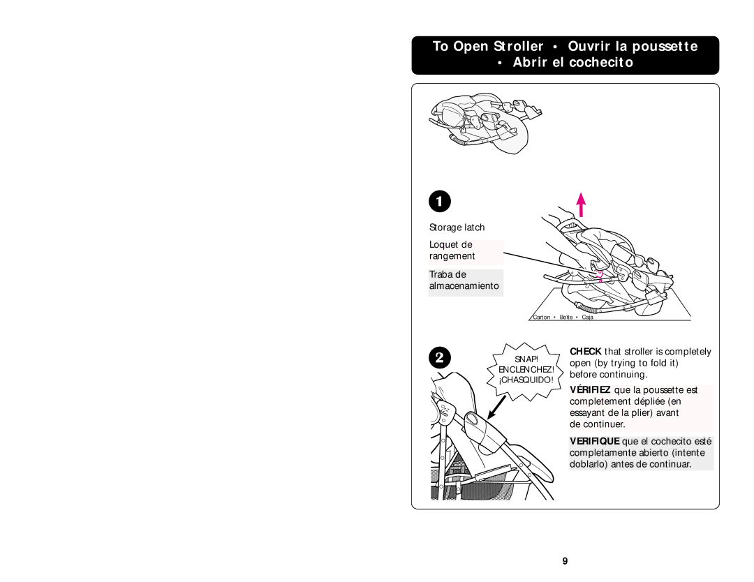 Graco 7424 manual To Open Stroller Ouvrir la poussette Abrir el cochecito 