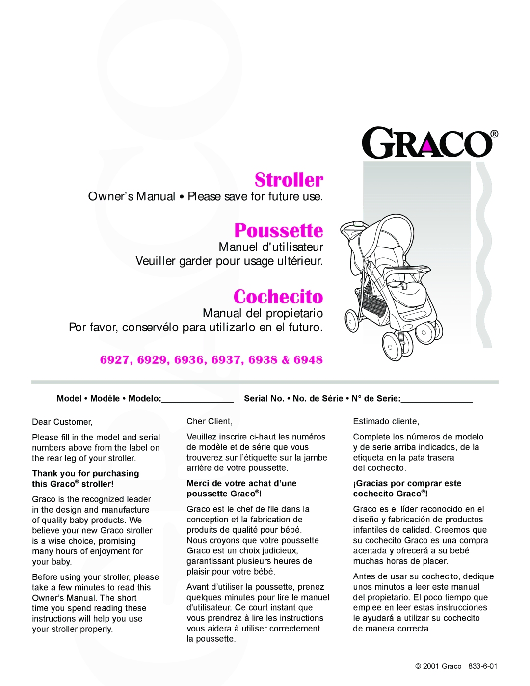 Graco 7427 owner manual Stroller Poussette 