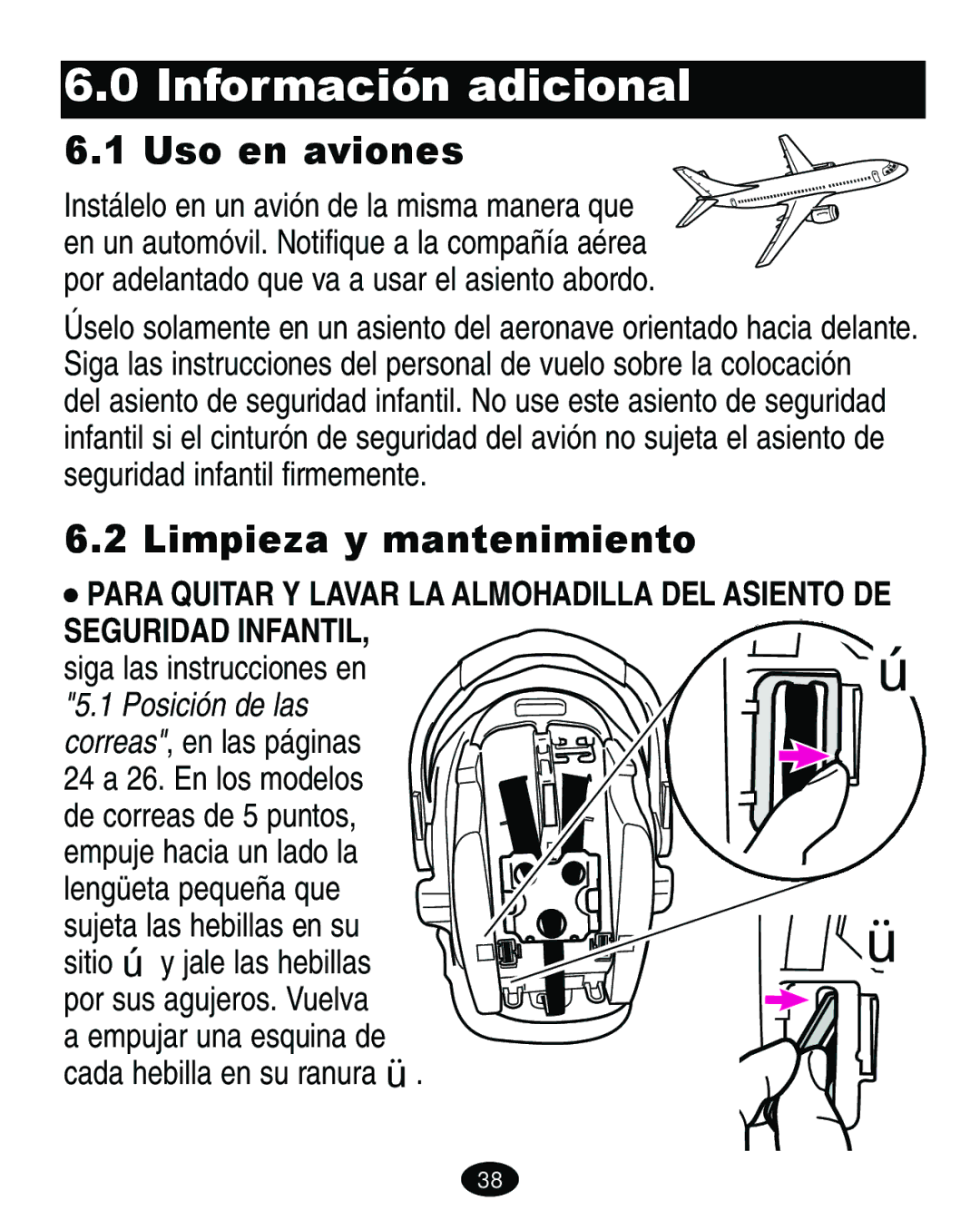 Graco 7427 owner manual Uso en aviones, Limpieza y mantenimiento 