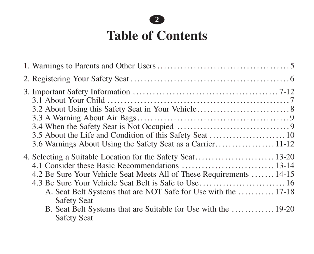 Graco 7427 owner manual Table of Contents 