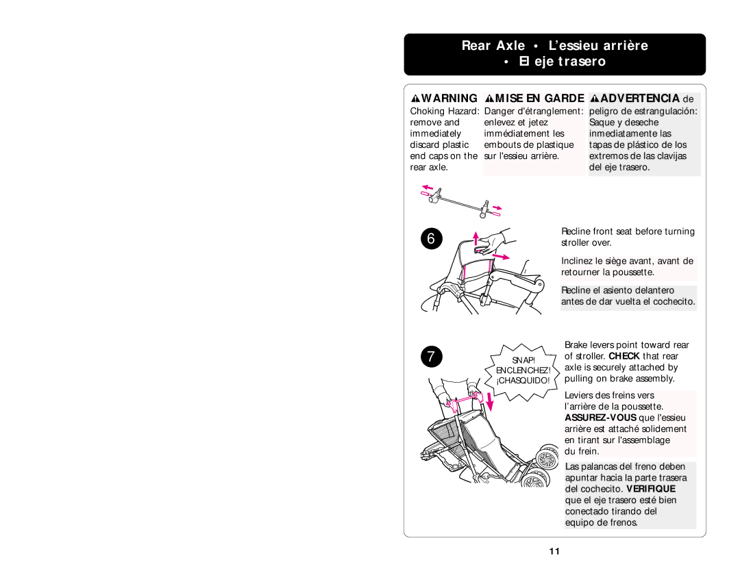 Graco 7444 manual Rear Axle L’essieu arrière El eje trasero, Advertencia de 