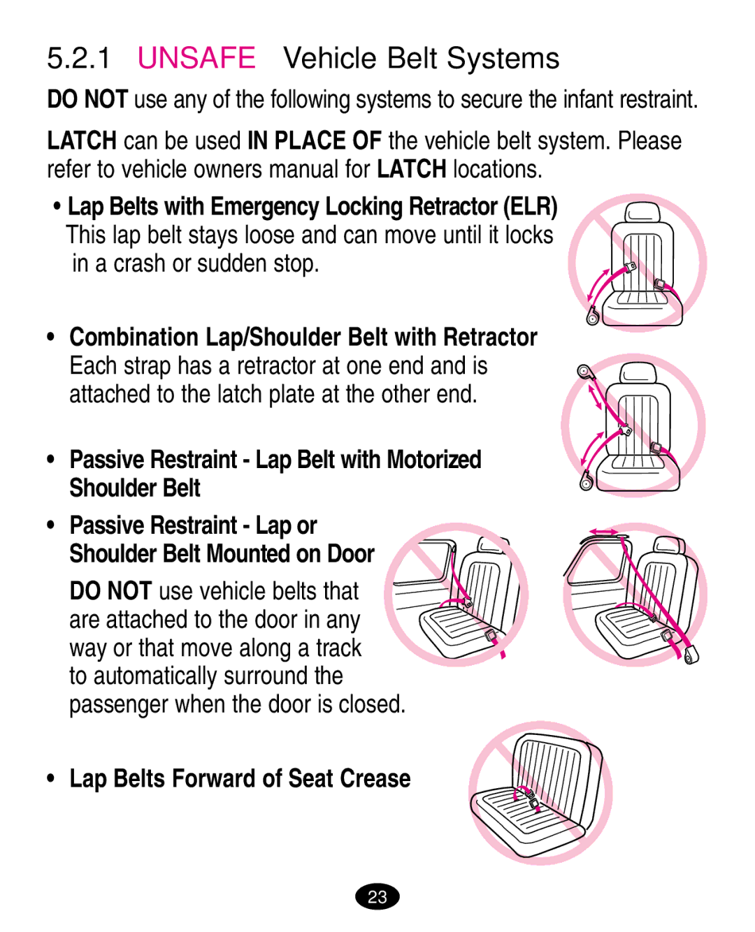 Graco 7444 Unsafe Vehicle Belt Systems, A crash or sudden stop, Passive Restraint Lap Belt with Motorized Shoulder Belt 