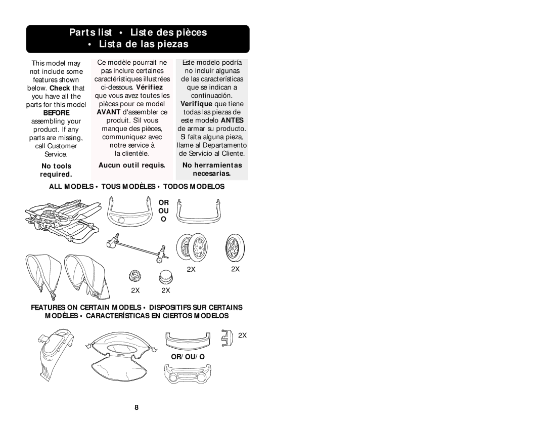 Graco 7444 manual Parts list Liste des pièces Lista de las piezas, Verifique que tiene 