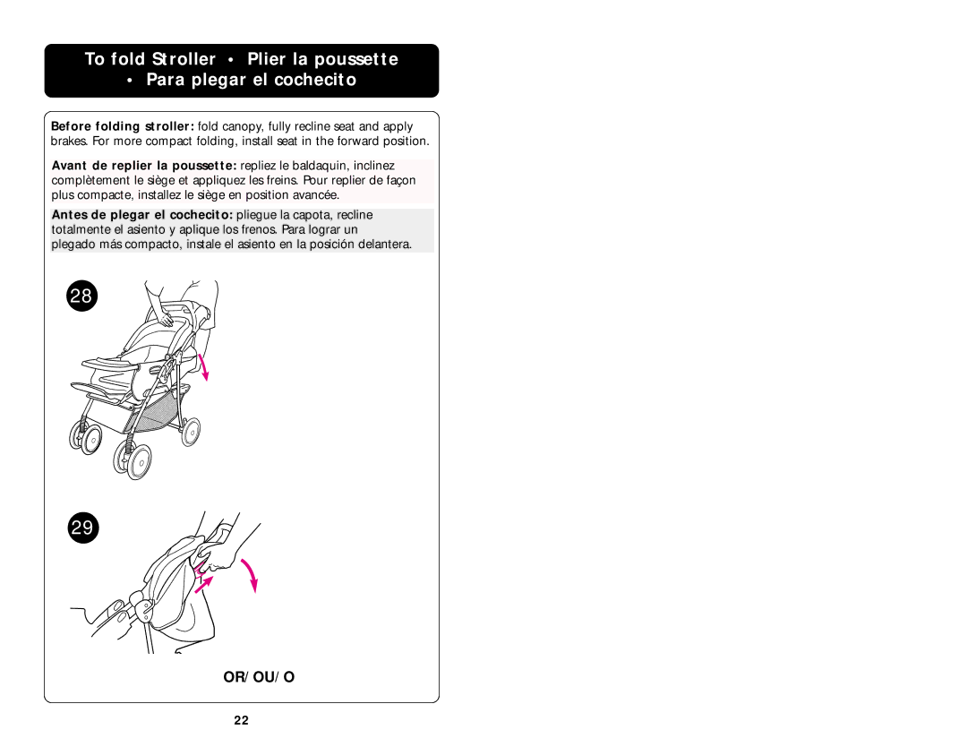 Graco 7498 manual To fold Stroller Plier la poussette Para plegar el cochecito 