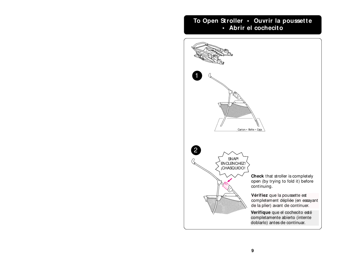 Graco 7498 manual To Open Stroller Ouvrir la poussette Abrir el cochecito 