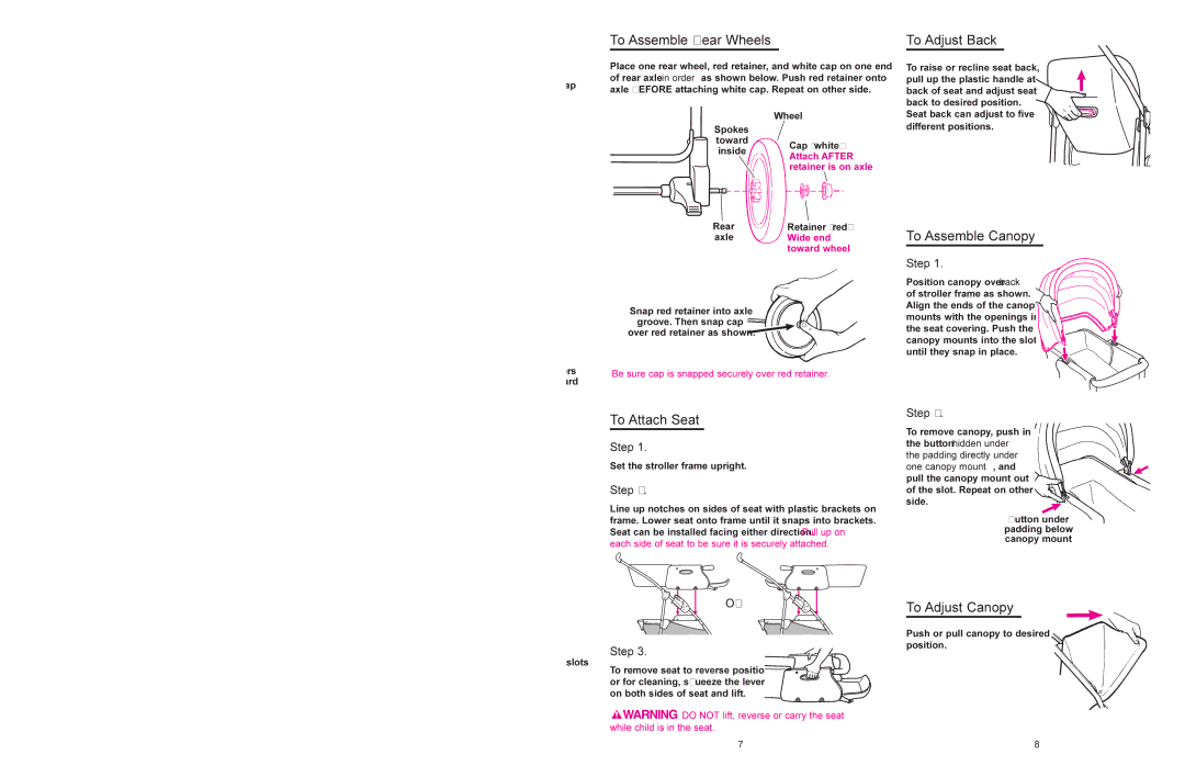 Graco 7585, 7587 manual Parts List, To Assemble Rear Axle, To Unpack Stroller, Step, This Product Requires Adult Assembly 