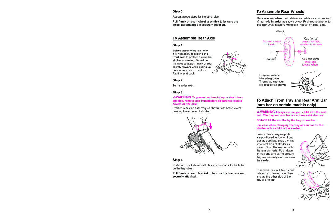 Graco 7927, 7928 manual To Assemble Rear Axle, To Assemble Rear Wheels 