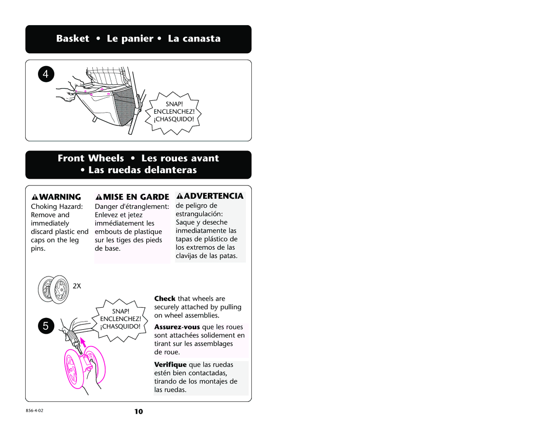 Graco 7934 manual Basket Le panier La canasta, Front Wheels Les roues avant Las ruedas delanteras 