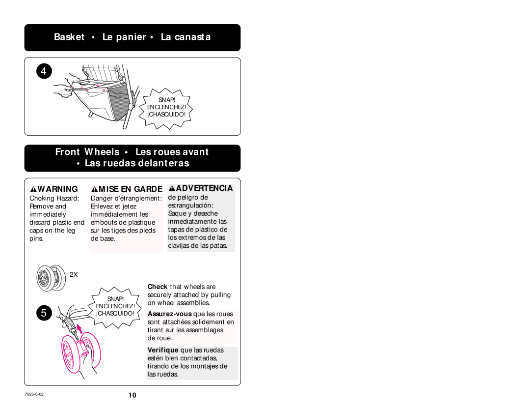 Graco 7936 manual Basket Le panier La canasta, Front Wheels Les roues avant Las ruedas delanteras 