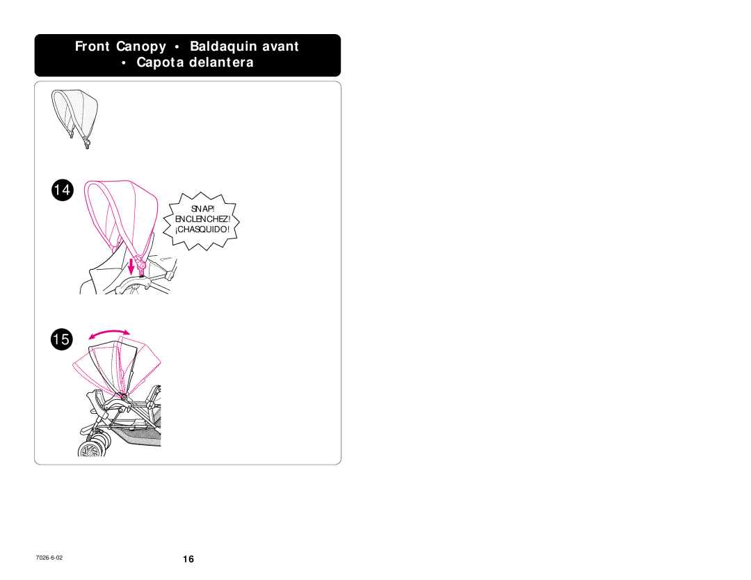Graco 7936 manual Front Canopy Baldaquin avant Capota delantera 