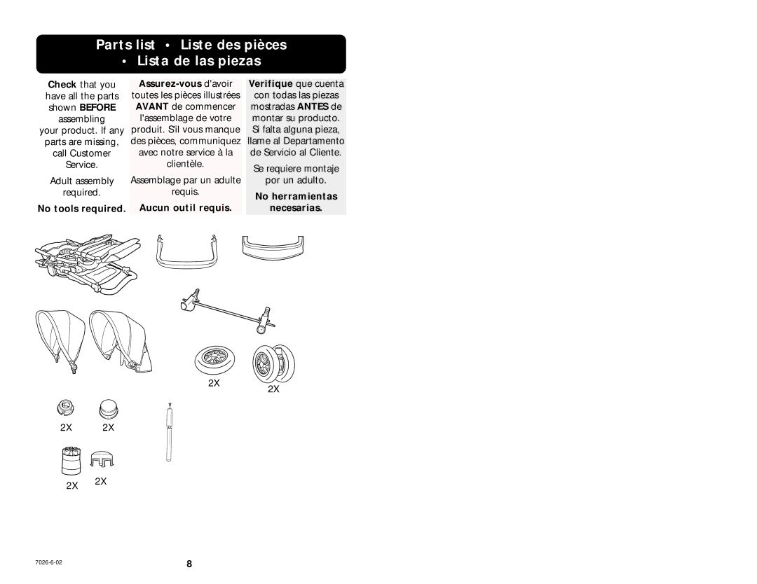 Graco 7936 Parts list Liste des pièces Lista de las piezas, Assurez-vous davoir Verifique que cuenta, No herramientas 