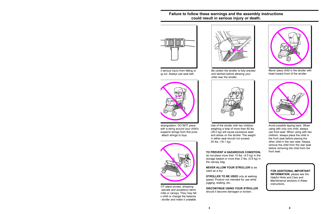 Graco 7970, 7965, 7950, 7955 manual Discontinue Using Your Stroller 