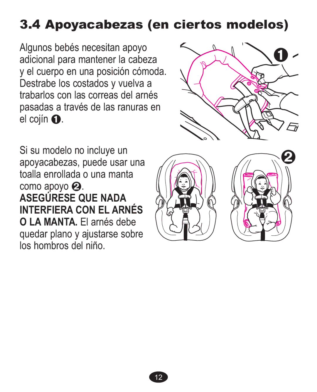 Graco 7G10MLB3, 7255JJB3, 7255CSA3 owner manual Apoyacabezas en ciertos modelos, Asegúrese QUE Nada Interfiera CON EL Arnés 